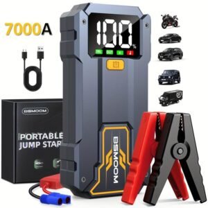 BSMOOM 7000A arrancador de batería de coche, con linterna LED, gran pantalla LCD, pack de arrancador de batería de coche de emergencia 12 V, caja de arranque, cargador portátil, batería externa